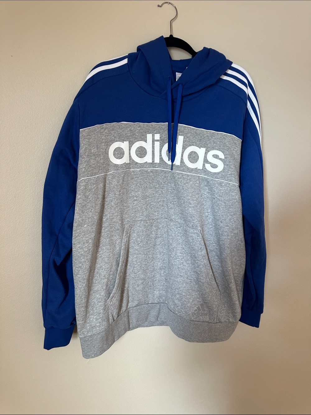 adidas Blue and Gray Colorblock Pullover Hoodie